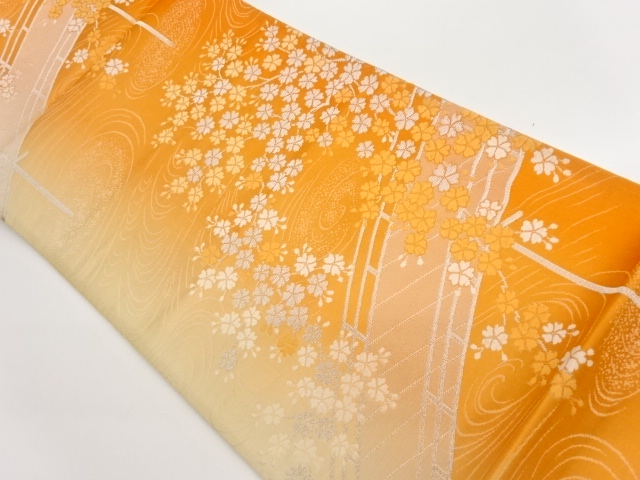 橋に桜尽くし模様織出し袋帯